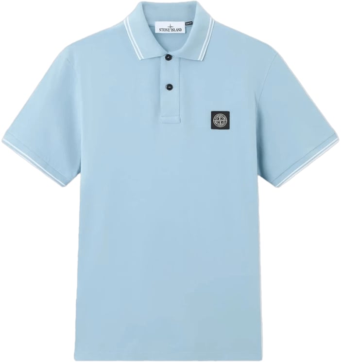 Stone Island 95% biologisch katoen / 5% elastaan ​​piqué poloshirt, lichtblauw