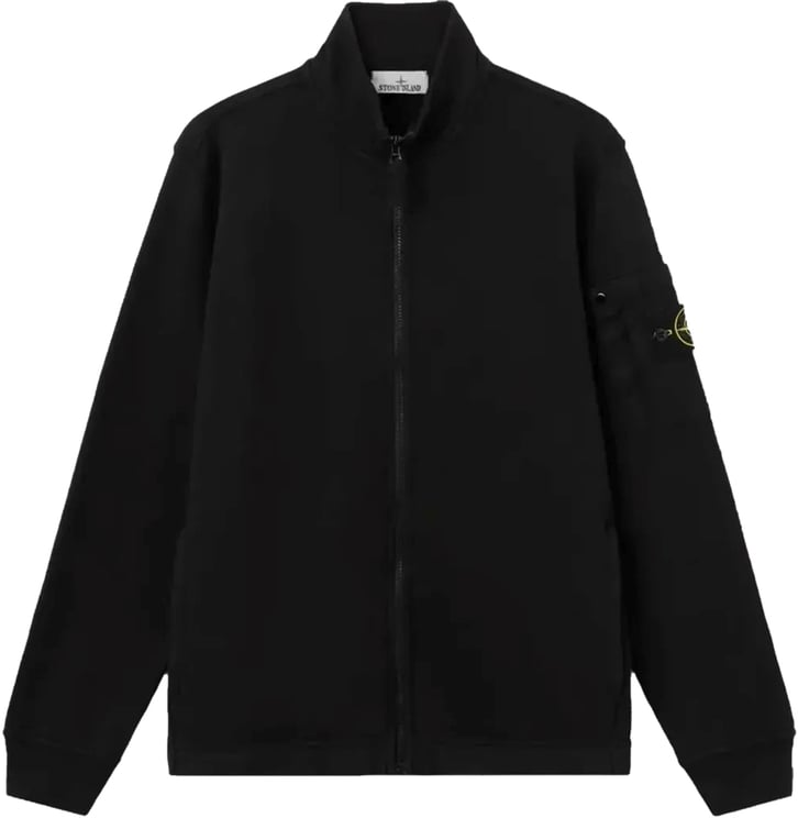 Stone Island Trui van katoenen fleece met ritssluiting en seizoenszak, zwart.