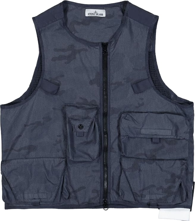 Stone Island VEST IN VERVAAGDE CAMO RIPSTOP-TC BLAUW GRIJS