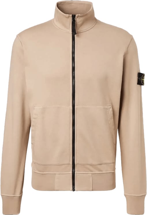 Stone Island Trui met ritssluiting van biologisch katoenfleece in de kleur Desert Sand.