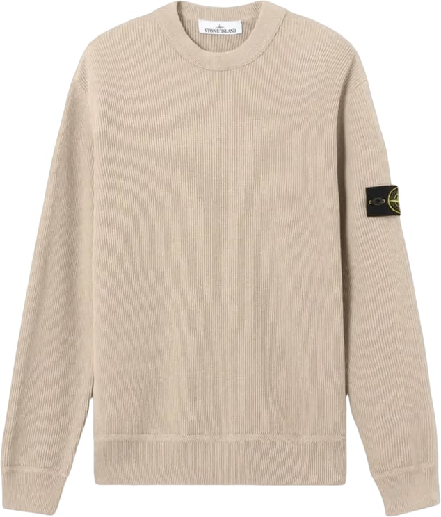 Stone Island Geribbelde, zachte, biologische katoenen trui met ronde hals in de kleur Desert Sand.