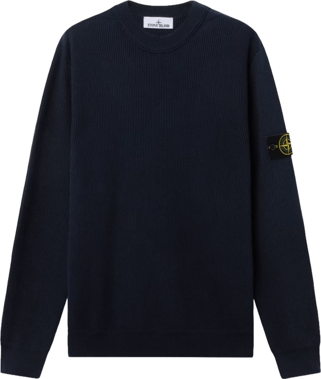 Stone Island Geribbelde, zachte biologische katoenen trui met ronde hals in marineblauw.