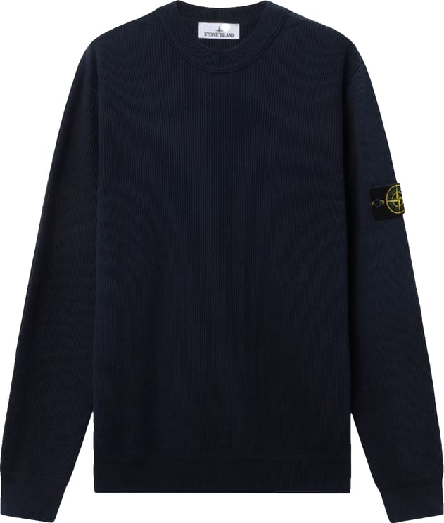 Stone Island Geribbelde, zachte biologische katoenen trui met ronde hals in marineblauw.