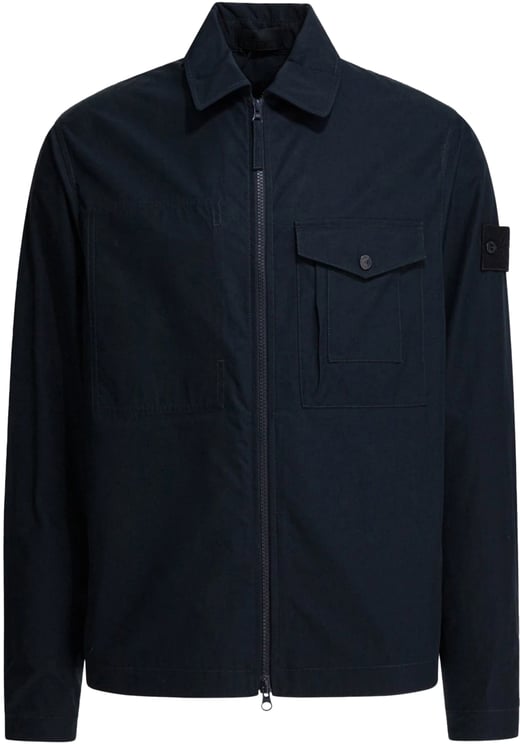 Stone Island SI GHOST ALL-WEATHER OVERHEMDEN VAN KATOENEN CANVAS, MARINEBLAUW