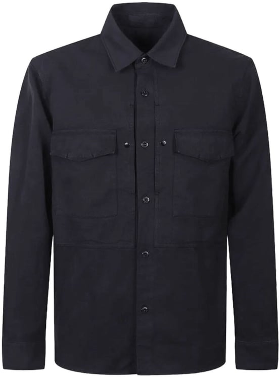 Stone Island SI Ghost katoenen linnen canvas shirts marineblauw