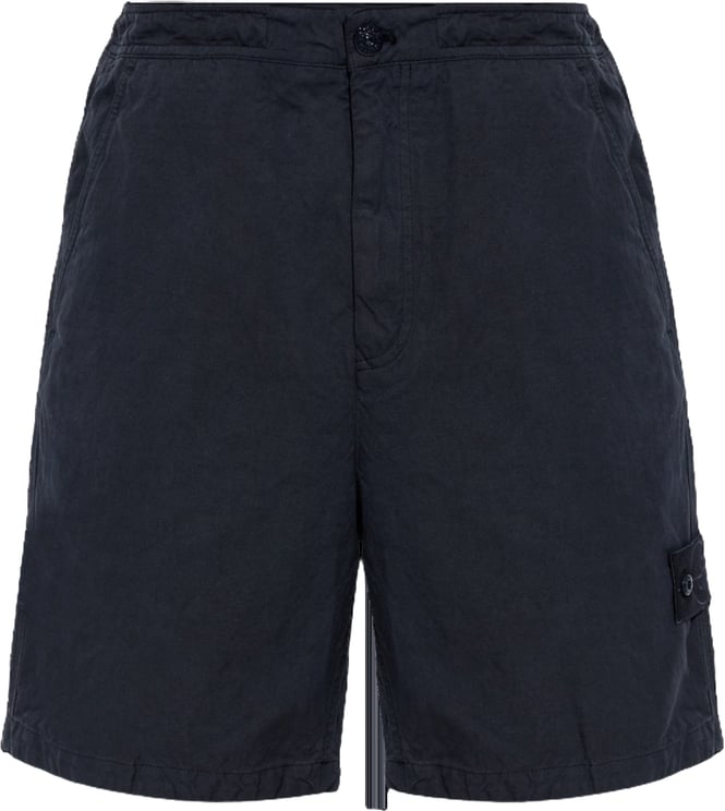 Stone Island SI GHOST katoenen linnen canvas shorts marineblauw