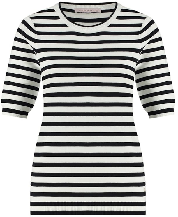 Studio Anneloes STUDIO ANNELOES - Luna stripe short slv pullover - 91510 - 1169 off white/dark blue