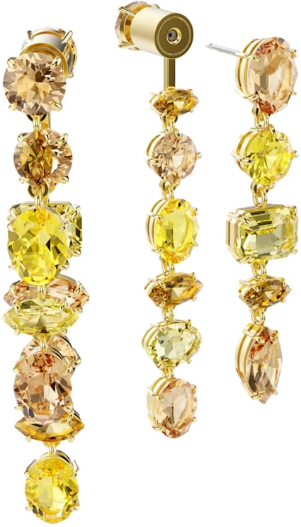 Swarovski Swarovski Oorstekers 5718073 Gema Asymmetrisch ontwerp, Verschillende slijpvormen, Lang, Geel, Goudkleurige toplaag