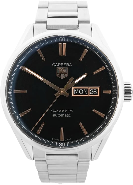 Tag Heuer TAG Heuer Carrera Calibre 5 WAR201C-1 WMF4244 SS AT Watch with Black Dial