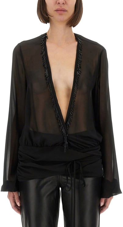 The Attico EMBROIDERED GEORGETTE BLOUSE