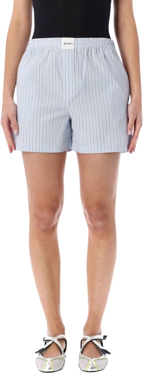 The Attico Short Popeline Striped Light Blue White Stripes