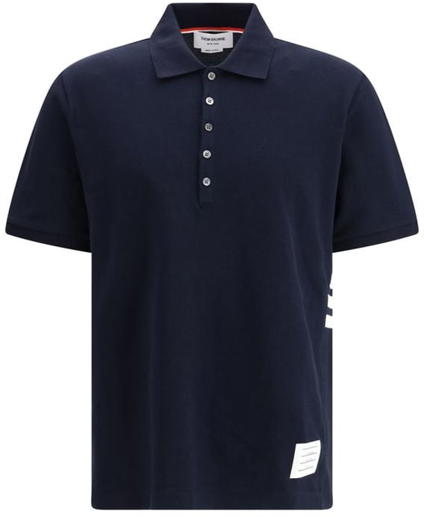 Thom Browne Short Sleeve Piqué Polo with Engineered Four-Bar Stripe