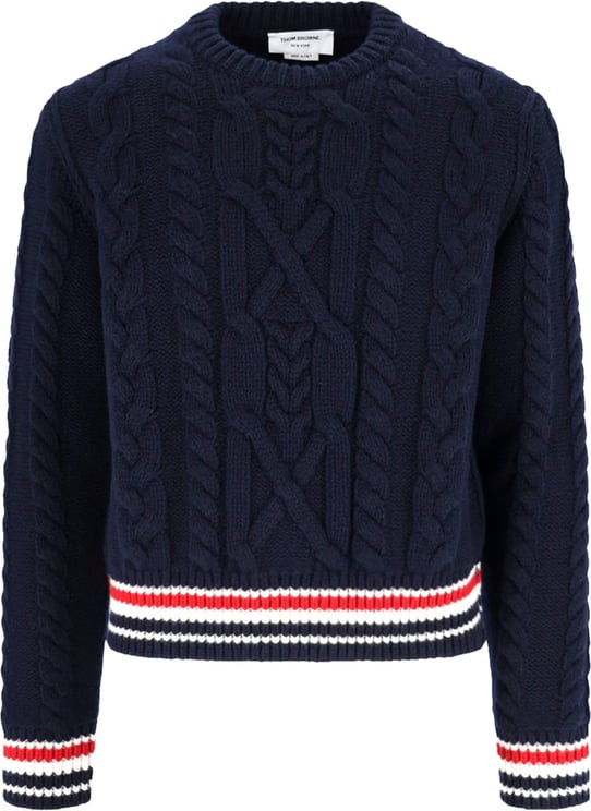 Thom Browne Blue Cable Knit Virgin Wool Sweater