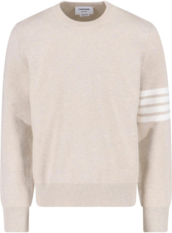 Thom Browne Beige Cotton Crew Neck Sweater with Four-Bar Detail