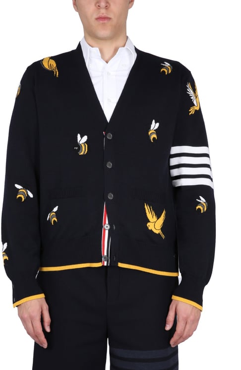 Thom Browne CARDIGAN WITH BIRDS AND BEES INLAYS