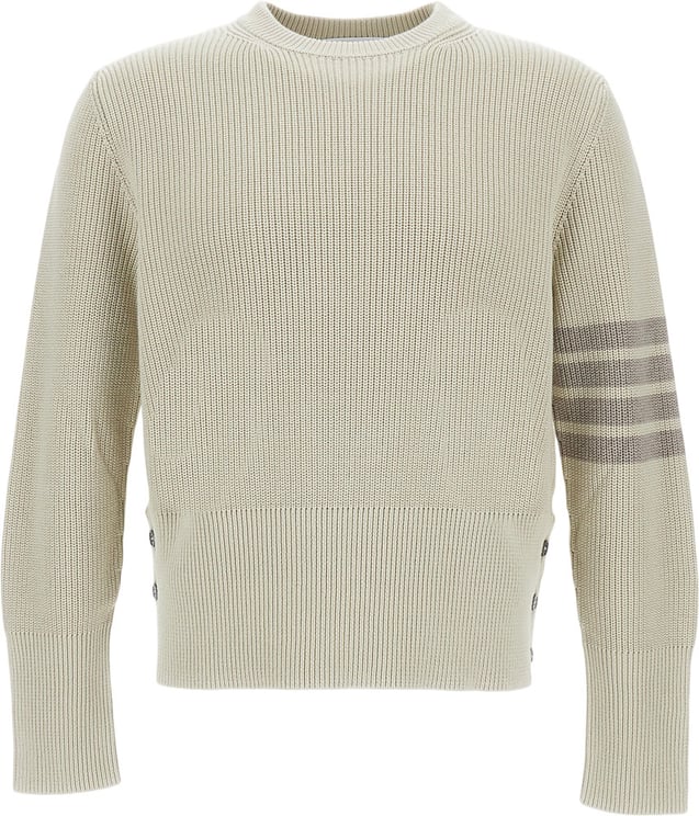 Thom Browne Garment-Dyed Crewneck Sweater with Distinctive Grosgrain Detail