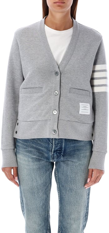 Thom Browne V-Neck Cardigan W/ Engineered 4 In Class Lt Grey