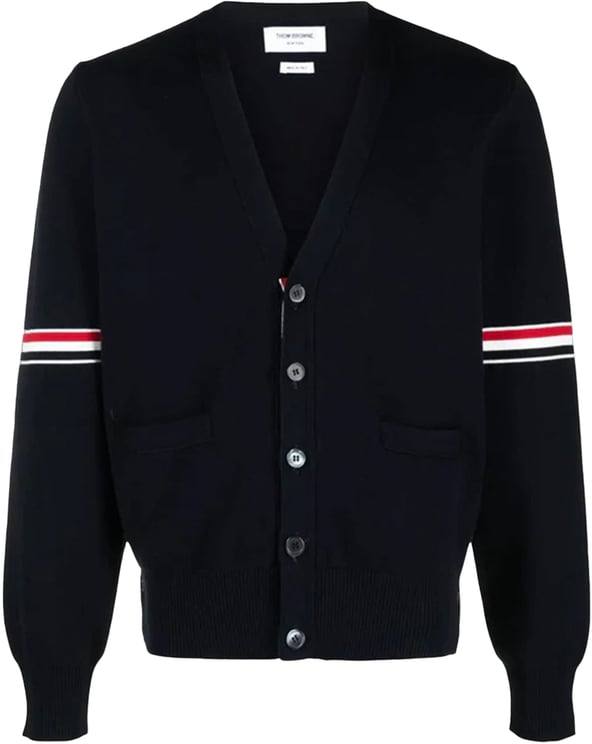 Thom Browne Katoenen vest met Milano-steek en V-hals, marineblauw.