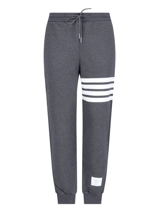 Thom Browne Dark Grey Cotton Sport Pants With Mid-Rise Waist And Signature Stripes