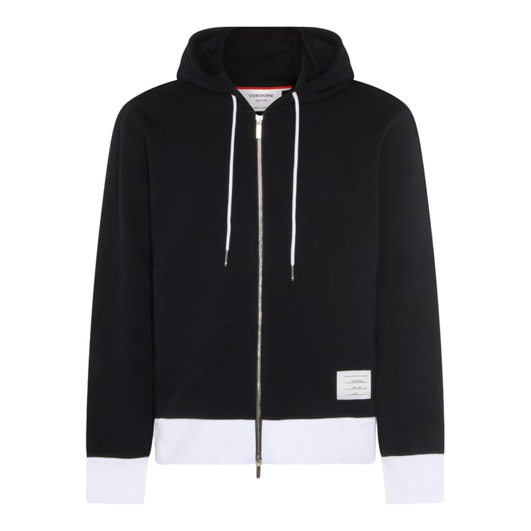 Thom Browne Black Zip-Up Hoodie with Contrast Detailing