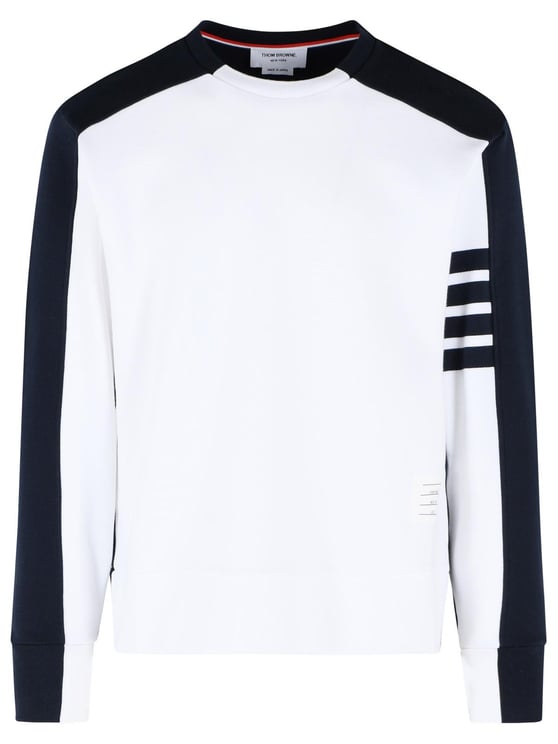Thom Browne 'Colorblock 4 Bar' White And Blue Cotton Sweatshirt