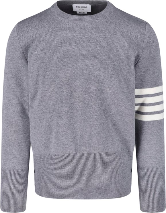 Thom Browne Crew Neck Knit Sweater with Distinctive Stripe Details