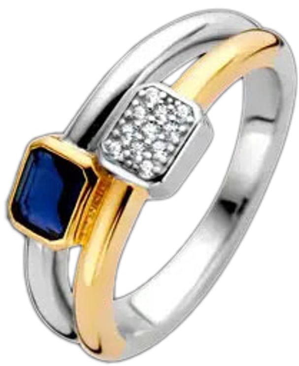 Ti Sento Ti Sento ring 12275BY/54 ring dames "dubbel in Bi color met blauwe baquet en pave gezette stenen