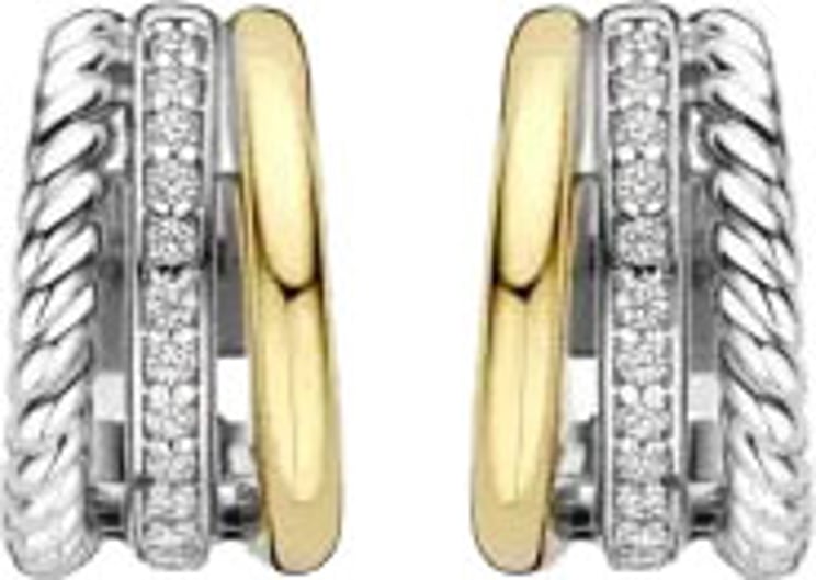 Ti Sento Ti Sento Oorbellen 78025ZY Zilver met Geelgouden Plating Driedubbele Ringen met Zirkonia 8.5mm x 14mm