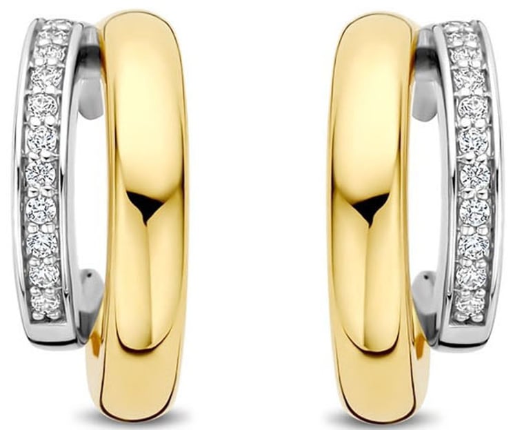Ti Sento Ti Sento Oorbellen 78035ZY Zilver met 14k Geelgouden Plating Dubbele Oorstekers met Zirkonia