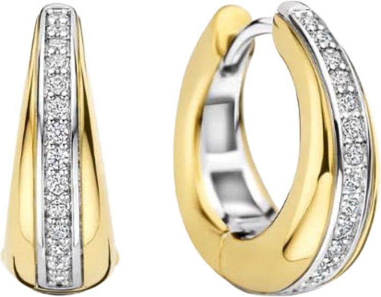 Ti Sento Ti Sento Oorbellen 78049ZY Zilver met Geelgouden Plating en Zirkonia 6mm x 16mm