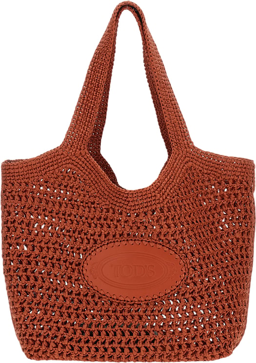 Tod's Red Medium Raffia Tote Bag