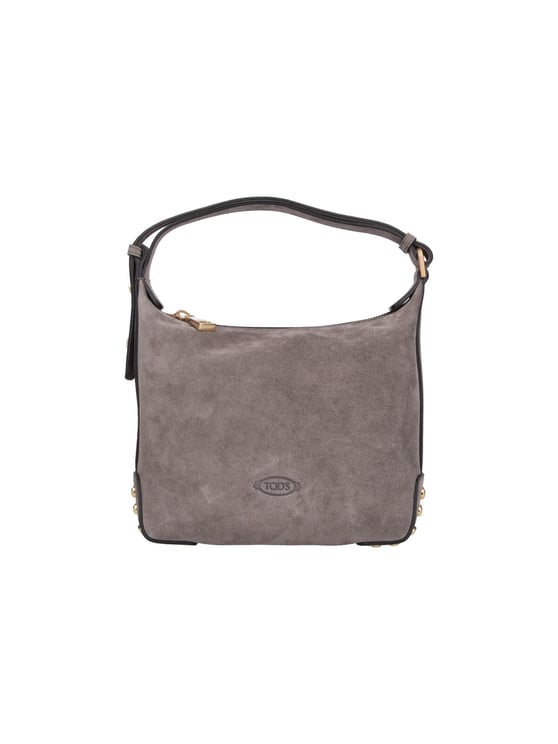 Tod's Grey Metal Dots Suede Shoulder Bag