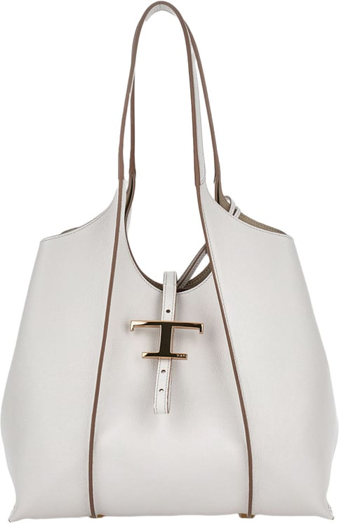 Tod's Structured White Leather Shopping Bag with T Timeless Pendant