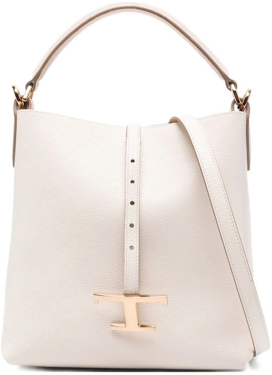 Tod's Neutral Secchiello T Timeless Pebbled Handbag