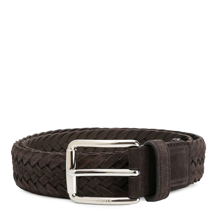 Tod's Dark Brown Suede Woven Belt