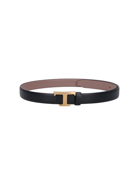 Tod's Black Calfskin "T Timeless" Reversible Belt