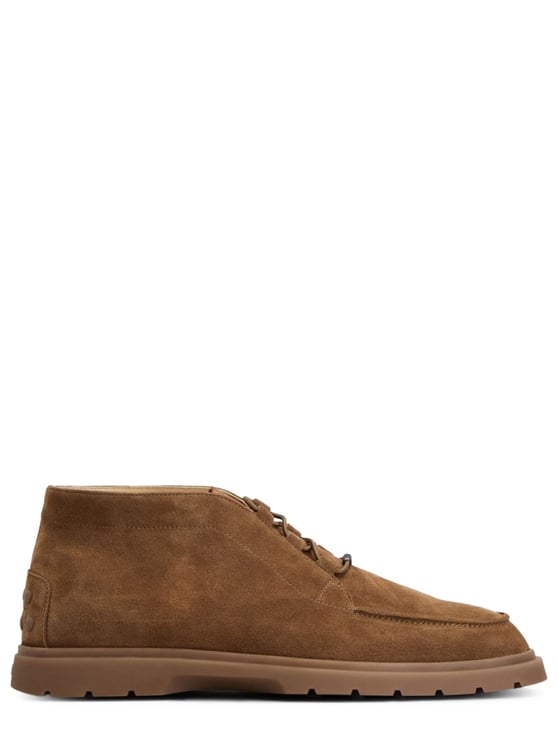 Tod's Mid-Ankle Suede Boots With Moccasin Seam And Lace-Up Front