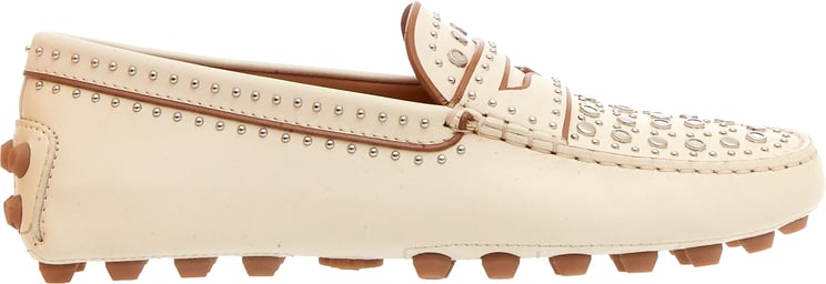 Tod's Mocassino In Pelle Bianco Con Borchie