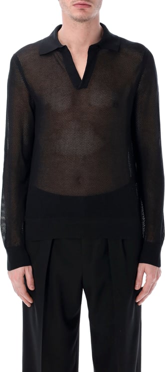 Tom Ford Mesh Cotton Slik V Neck Knit Nero