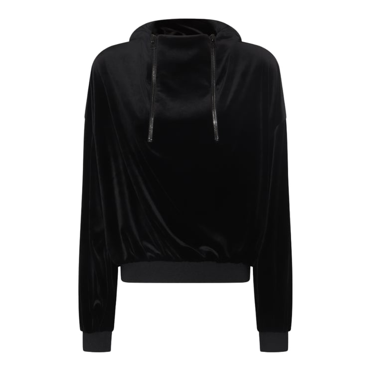 Tom Ford Relaxed Fit Black Velvet Sweater With High Neckline And Drawstring Detail