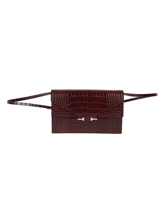 Tom Ford Black Crocodile Effect Buckle Shoulder Bag