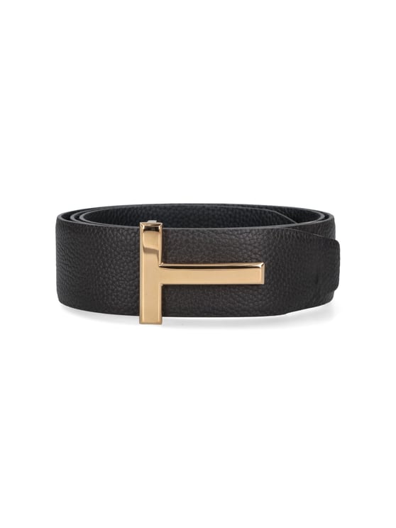 Tom Ford Dark Brown T Icon Hammered Leather Belt