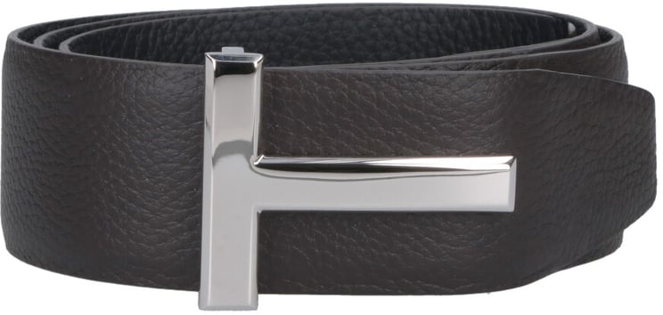 Tom Ford Dark Brown T Icon Hammered Leather Belt
