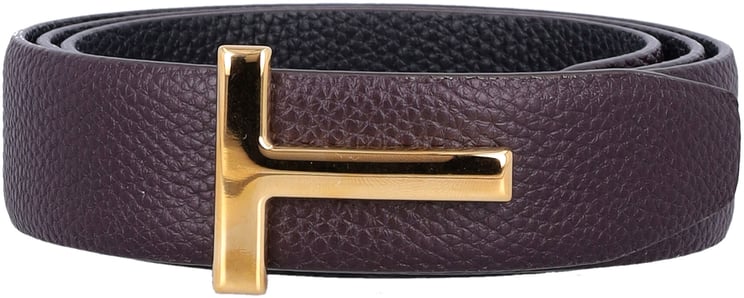 Tom Ford T Belt Reversibile 3Cm Oxblood Black T Gold
