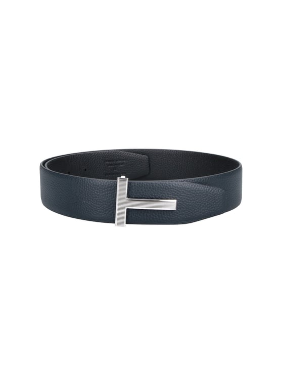 Tom Ford Textured Leather Belt with Distinctive 'T' Buckle