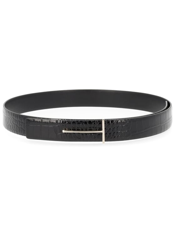 Tom Ford Crocodile Texture Minimalist Buckle Leather Belt