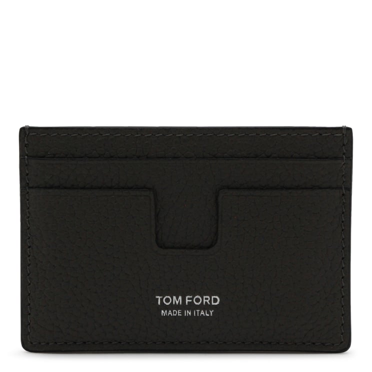 Tom Ford Textured Dark Grey Leather Card Holder with Embossed Logo