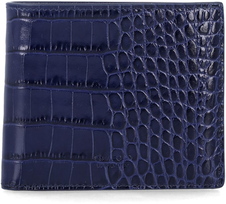 Tom Ford Bifold Wallet Crocco Print Maritime Blue