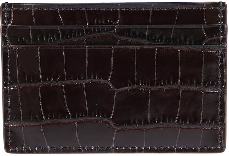 Tom Ford Shiny Printed Croc Exotic Line Classic Credit Card Holder Brown