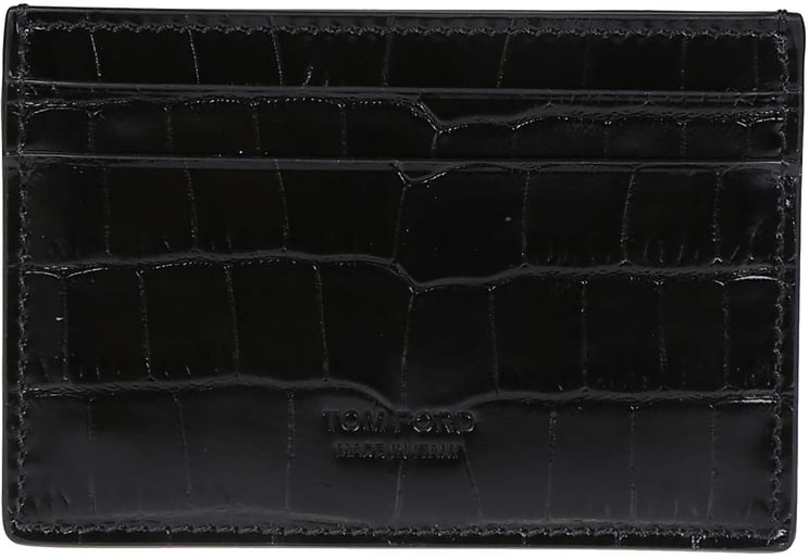 Tom Ford Shiny Printed Croc Exotic Line Classic Credit Card Holder Black